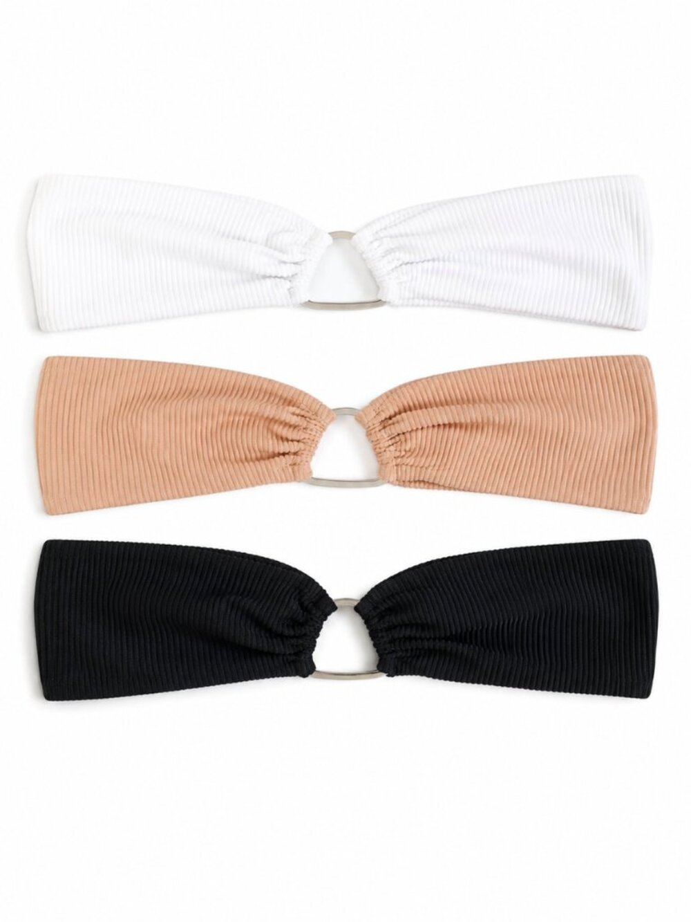 A618 • Ribbed Triangle Ring Bandeau Bikini Top Set of 3